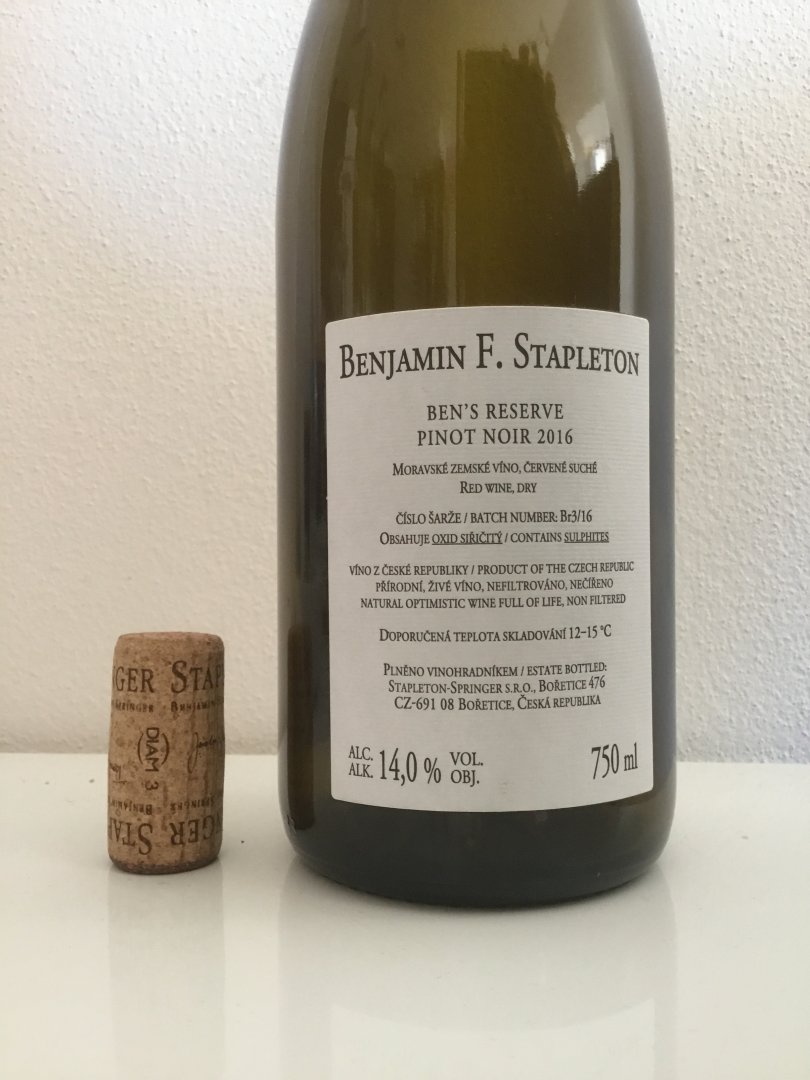 Fľaša vína Pinot Noir (Ben's Reserve) 2016, zemské víno (suché)