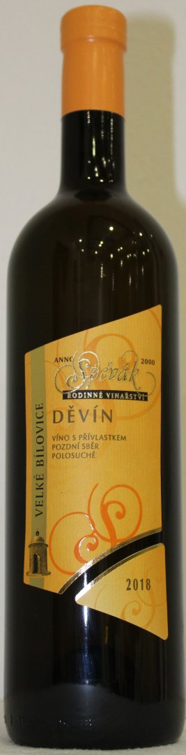 Fľaša vína Děvín 2018, pozdný sber (polosuché)