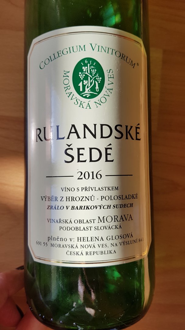 Fľaša vína Rulandské šedé barrique 2016, výber z hrozna (polosladké)
