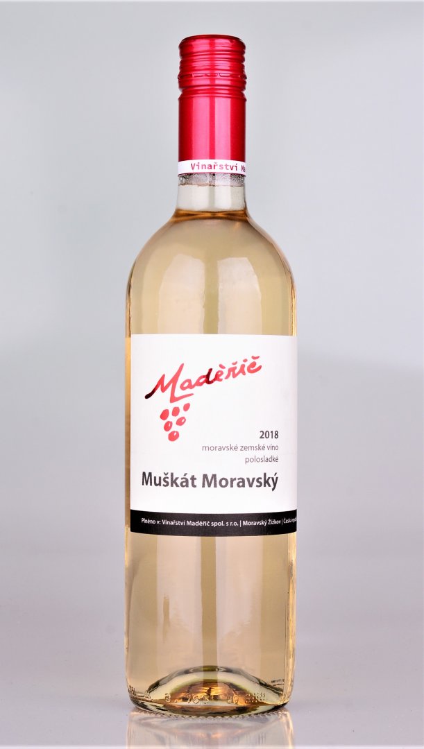 Fľaša vína Muškát moravský 2018, zemské víno (polosladké)