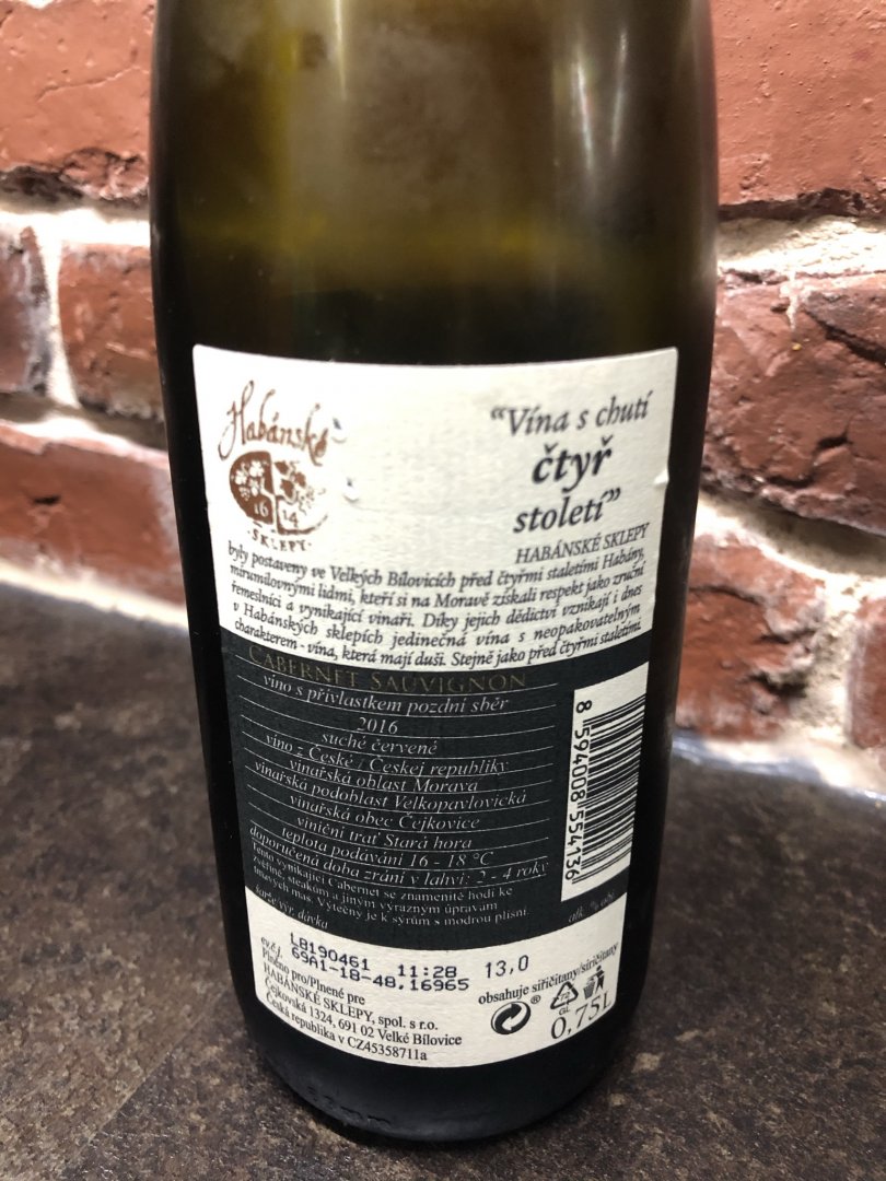 Fľaša vína Cabernet Sauvignon (Gastro řada) 2016, pozdný sber (suché)