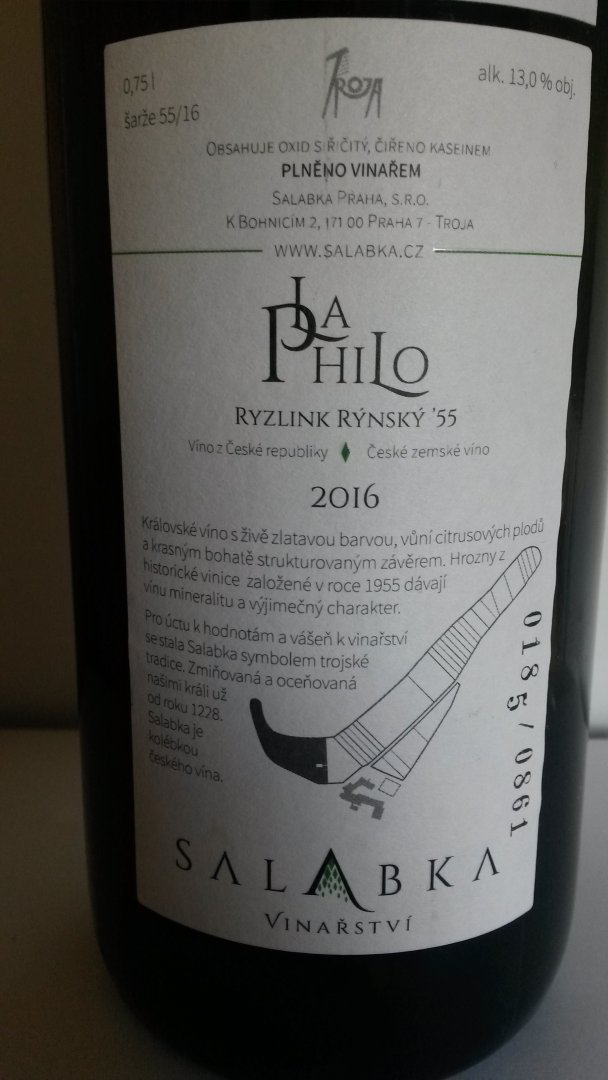 Fľaša vína La Philo - Ryzlink rýnský 2016, zemské víno