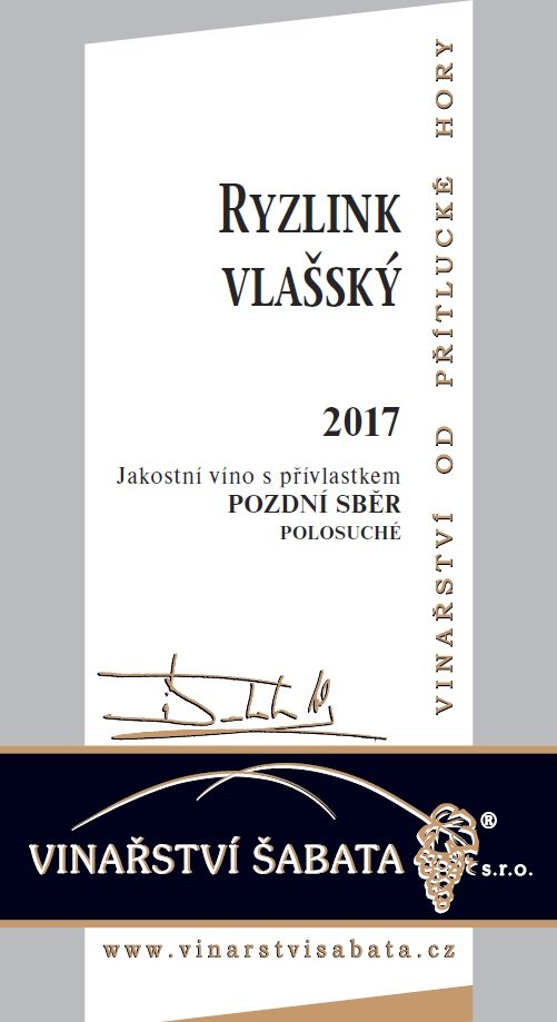 Fľaša vína Ryzlink vlašský 2017, pozdný sber (polosuché)