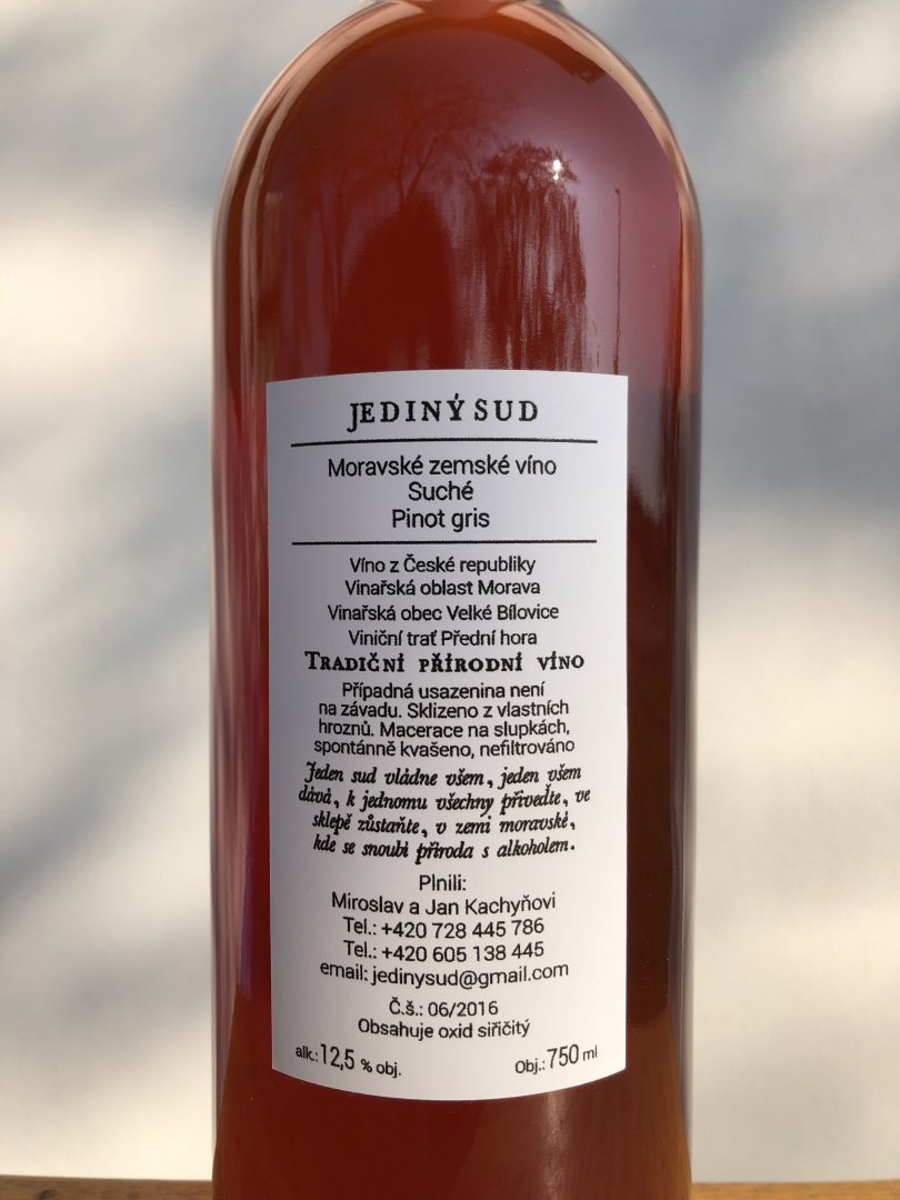 Fľaša vína Pinot Oranž 2016, zemské víno (suché)