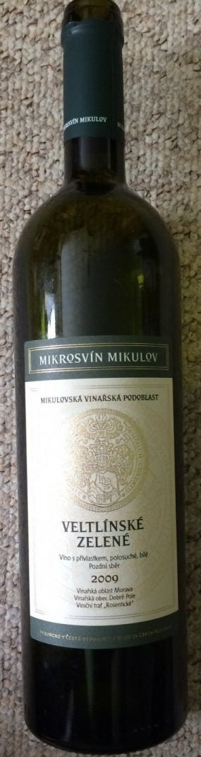 Fľaša vína Veltlínské zelené (Rosentické) 2009, pozdný sber (polosuché)