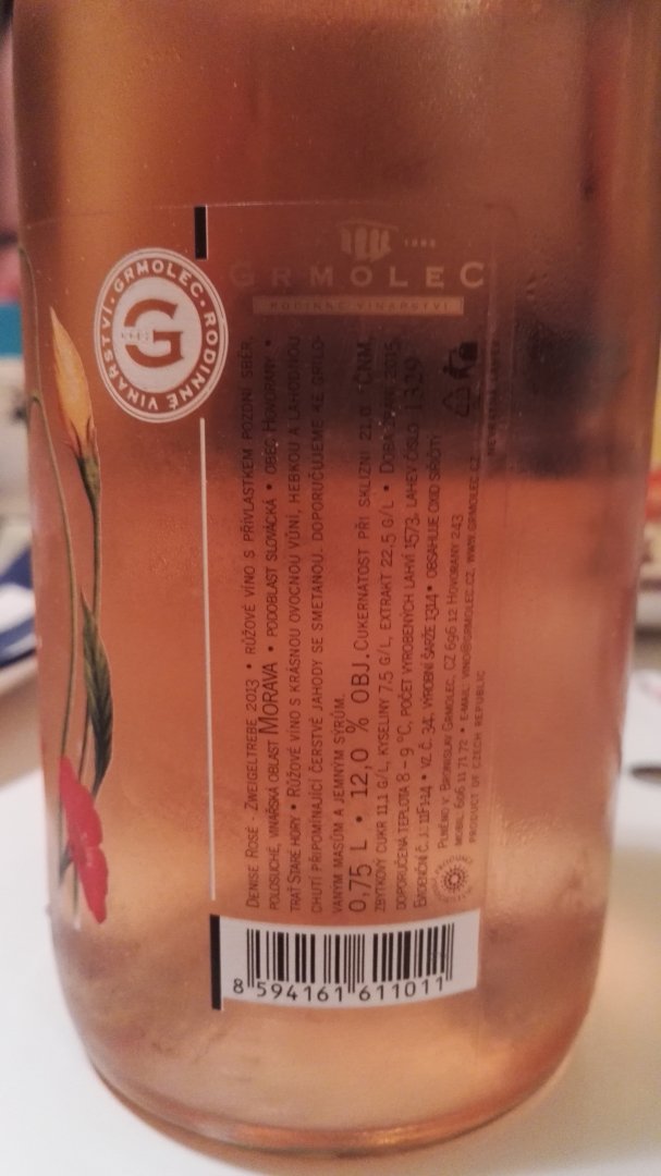 Fľaša vína Denise Rosé 2013, pozdný sber (polosuché)