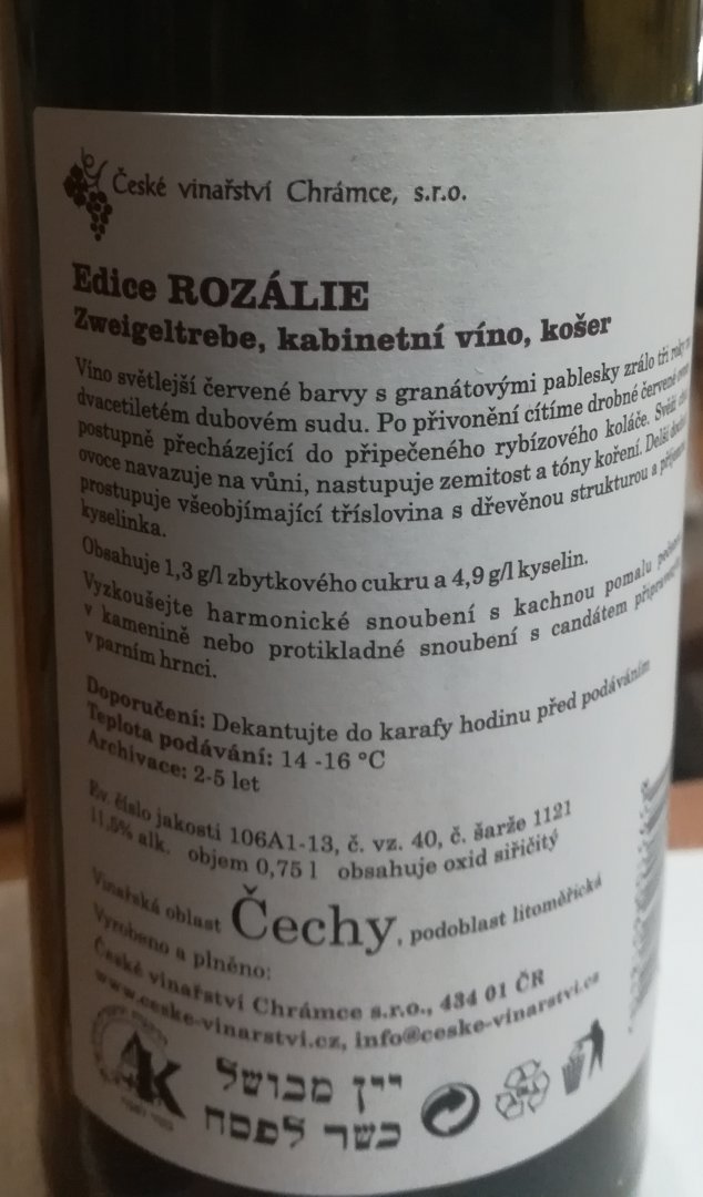 Fľaša vína Zweigeltrebe košer 2011, kabinetné víno (suché)