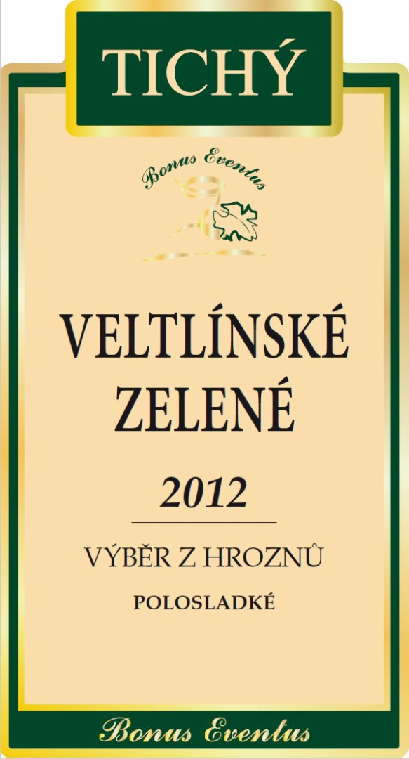 Fľaša vína Veltlínské zelené (staré keře) 2012, výber z hrozna (polosladké)