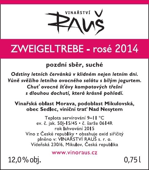 Fľaša vína Zweigeltrebe - rosé 2014, pozdný sber (suché)