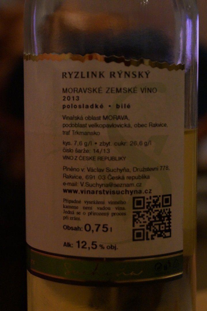 Fľaša vína Ryzlink rýnský 2013, zemské víno (polosladké)