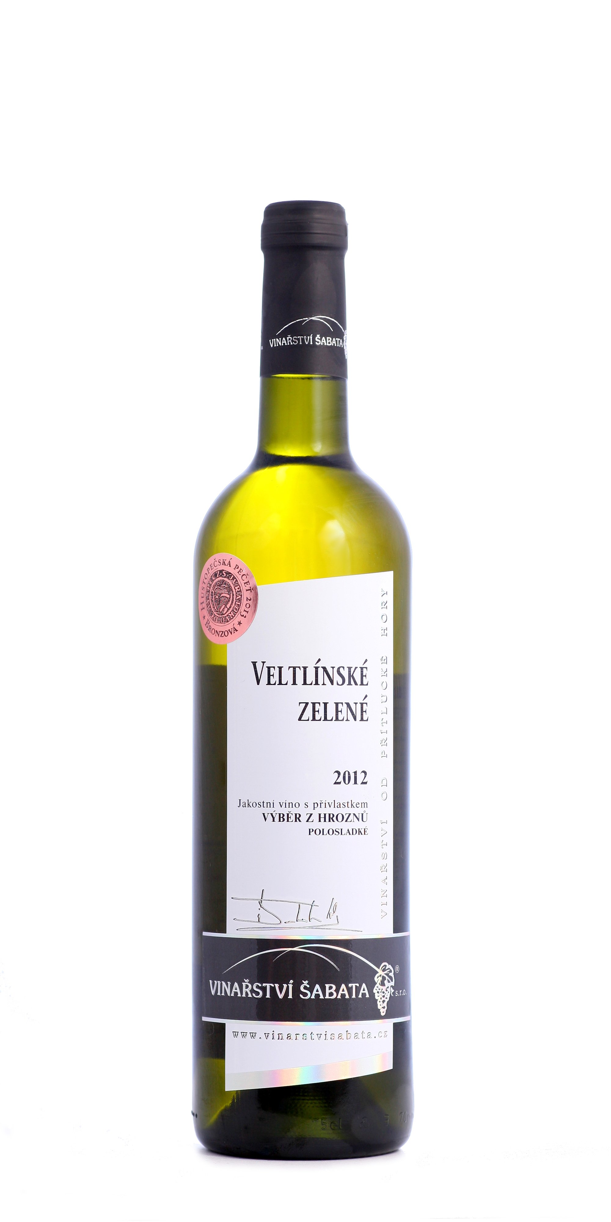 Fľaša vína Veltlínské zelené 2012, výber z hrozna (polosladké)