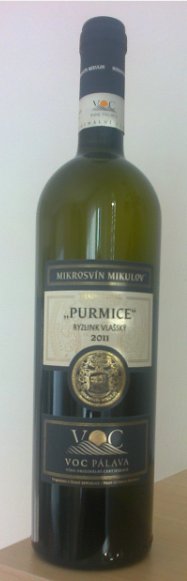 Fľaša vína Ryzlink vlašský (Purmice) 2011, voc (suché)