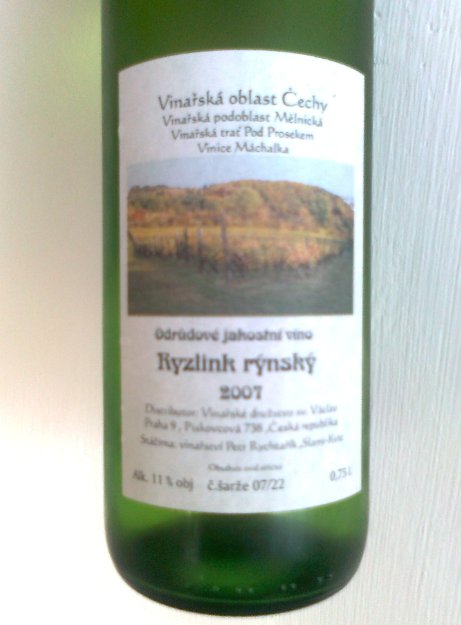 Fľaša vína Ryzlink rýnský 2007, akostné víno (suché)