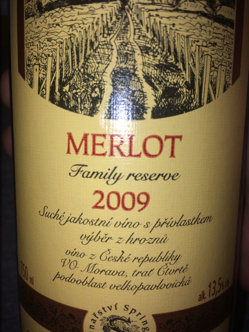 Fľaša vína Merlot Family Reserve 2009, výber z hrozna (suché)