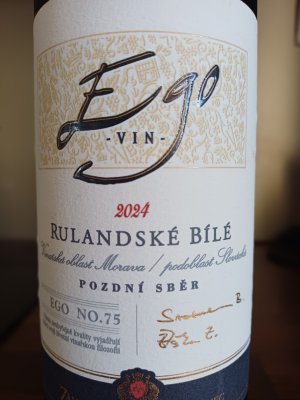 Fľaša vína Ego No.75 Rulandské bílé 2024, pozdný sber (suché)