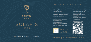 Fľaša vína Solaris 2024, cibébový výber (sladké)