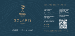 Fľaša vína Solaris 2023, bobuľový výber (sladké)