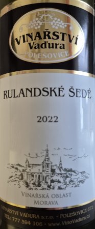 Fľaša vína Rulandské šedé 2022, moravské zemské víno (polosuché)