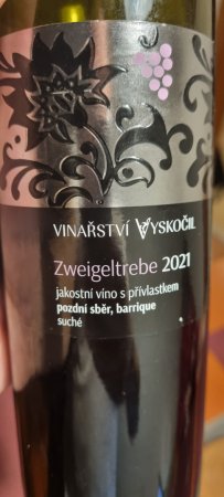 Fľaša vína Zweigeltrebe barrique 2021, pozdný sber (suché)