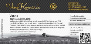 Fľaša vína Vesna 2021, moravské zemské víno (suché)