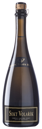 Fľaša vína Sekt Volařík Rulandské bílé 2019, akostné šumivé víno (brut)
