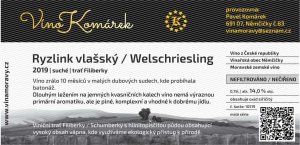 Fľaša vína Ryzlink vlašský 2019, zemské víno (suché)