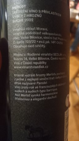 Fľaša vína Merlot 2022, výber z hrozna (suché)