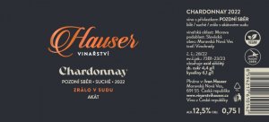 Fľaša vína Chardonnay - zrálo v sudu akát 2022, pozdný sber (suché)