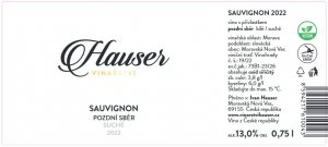 Fľaša vína Sauvignon 2022, pozdný sber (suché)