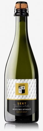 Fľaša vína Ryzlink rýnský natur brut 2018, akostné šumivé víno (brut nature)