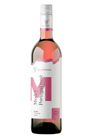 Fľaša vína Modrý Portugal rosé 2021, zemské víno (polosuché)