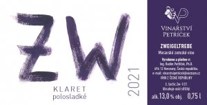 Fľaša vína Zweigeltrebe klaret 2021, zemské víno (polosladké)
