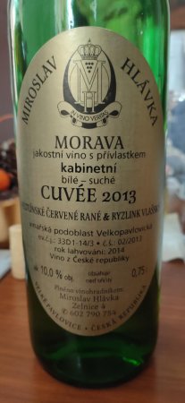 Fľaša vína Cuvée Veltlínské červené ranné&Ryzlink vlašský 2013, kabinetné víno (suché)