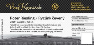 Fľaša vína Roter riesling 2020, zemské víno (suché)