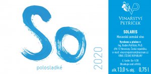 Fľaša vína Solaris 2020, zemské víno (polosladké)