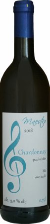 Fľaša vína Chardonnay 2018, pozdný sber (suché)