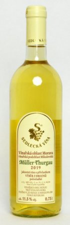 Fľaša vína Müller Thurgau 2019, výber z hrozna (polosladké)