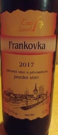 Fľaša vína Frankovka 2017, pozdný sber (suché)