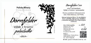 Fľaša vína Dornfelder 2019, výber z hrozna (polosladké)