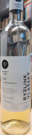 Fľaša vína Ryzlink vlašský 2018, zemské víno (suché)
