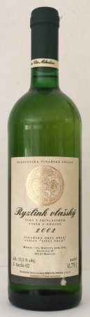 Fľaša vína Ryzlink vlašský (Liščí vrch) 2002, výber z hrozna (suché)