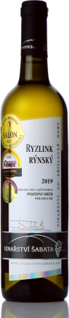 Fľaša vína Ryzlink rýnský 2019, pozdný sber (polosuché)