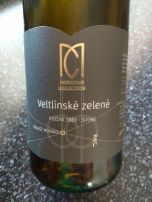Fľaša vína Veltlínské zelené (Moravian Collection) 2017, pozdný sber (suché)
