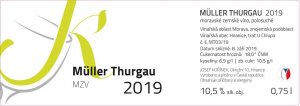 Fľaša vína Müller Thurgau 2019, zemské víno (polosuché)