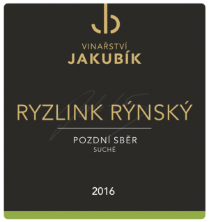 Fľaša vína Ryzlink rýnský 2016, pozdný sber (suché)