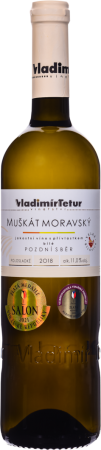 Fľaša vína Muškát moravský 2018, pozdný sber (polosladké)