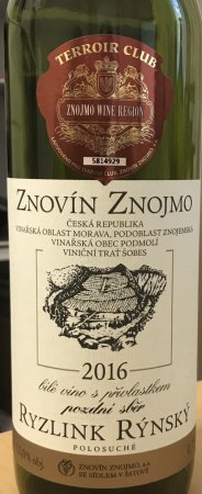 Fľaša vína Ryzlink rýnský 2016, pozdný sber (polosladké)