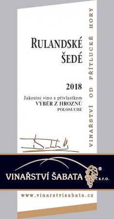 Fľaša vína Rulandské šedé 2018, výber z hrozna (polosuché)