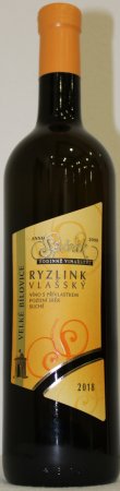 Fľaša vína Ryzlink vlašský 2018, pozdný sber (suché)