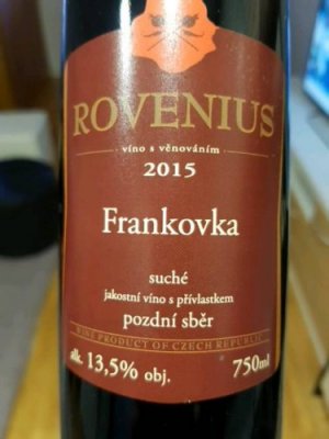 Fľaša vína Frankovka 2015, pozdný sber (suché)